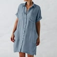 thumbnail image 1 of Patlollav Womens Button Shirt Dress Casual Loose Turndown Collar Short Sleeve Dresses with Pockets, 1 of 6