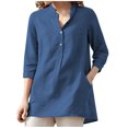 thumbnail image 1 of Patlollav Womens Button V-Neck 3/4 Sleeve Solid Pullover Casual T-Shirt Blouse, 1 of 6