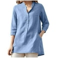 thumbnail image 1 of Patlollav Womens Button V-Neck 3/4 Sleeve Solid Pullover Casual T-Shirt Blouse, 1 of 6