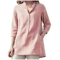 thumbnail image 1 of Patlollav Womens Button V-Neck 3/4 Sleeve Solid Pullover Casual T-Shirt Blouse, 1 of 6