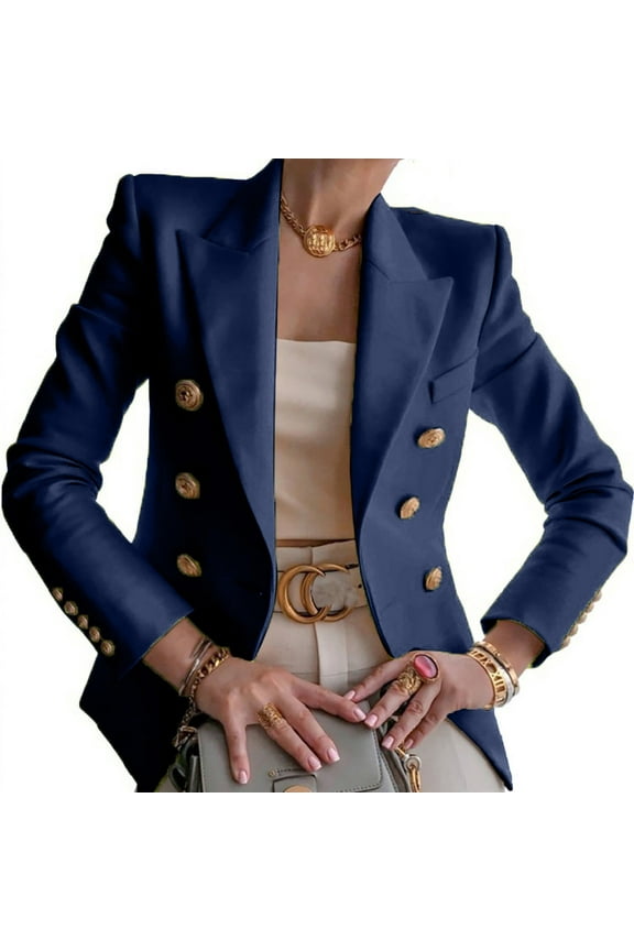 Womens Buttons Long Sleeve Solid Office Coat Cardigans Suit Jacket Long Outwear