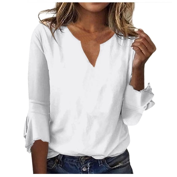 Patlollav Womens Casual Print V-Neck Flared Sleeve T-Shirt Tops