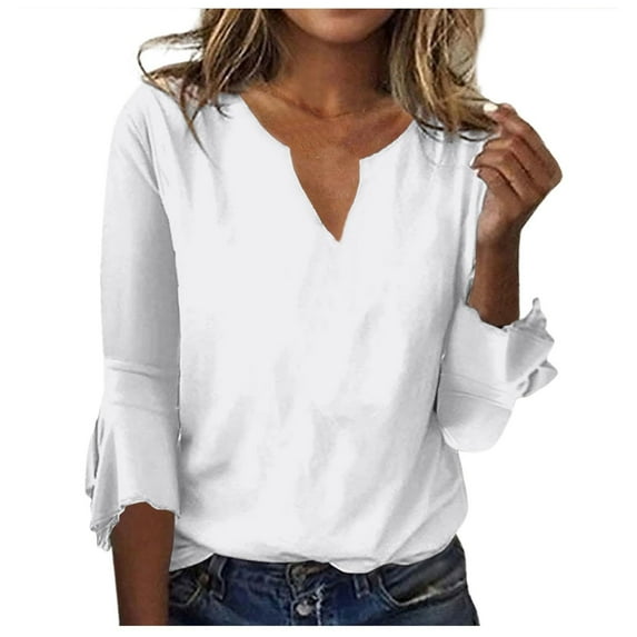 Patlollav Womens Casual Print V-Neck Flared Sleeve T-Shirt Tops
