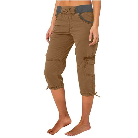 Patlollav Womens Casual Solid Color High Waist Cargo Pants A-Line Loose Wide Leg Pocket Quick Drying Pants