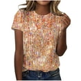thumbnail image 1 of Patlollav Womens Casual Summer Tops Shiny Printed Round Neck Short Sleeve Blouse, 1 of 6