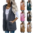 thumbnail image 1 of Patlollav Womens Casual Tops Solid Vests Outerwear,Warm Fleece Comfy Hoodie Jacket Coat With Pockets, 1 of 7