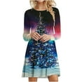 thumbnail image 1 of Patlollav Womens Christmas Christmas Tree Print Long Sleeve Dress Multicolor S, 1 of 6