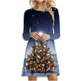 thumbnail image 1 of Patlollav Womens Christmas Christmas Tree Print Long Sleeve Dress Navy M, 1 of 6