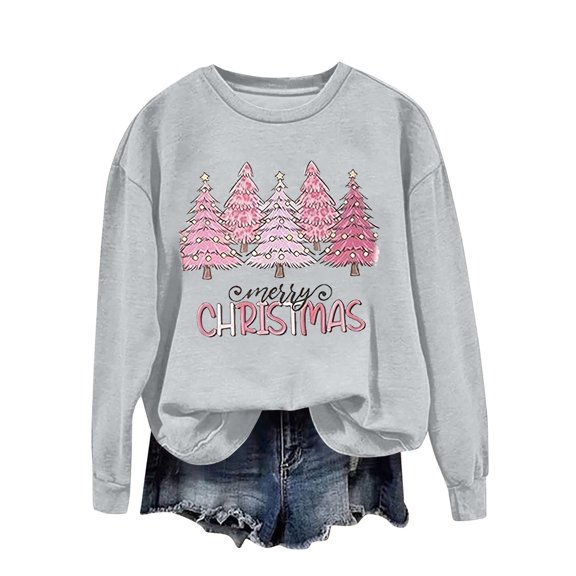 Patlollav Womens Christmas Sweatshirts Round Neck Printed Loose Long Sleeve Winter Topss