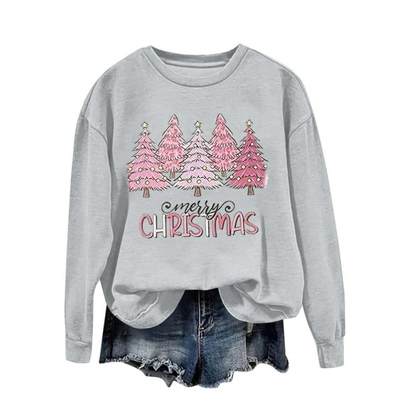 Patlollav Womens Christmas Sweatshirts Round Neck Printed Loose Long Sleeve Winter Topss