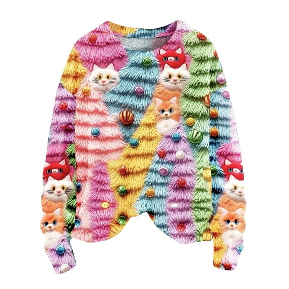 Patlollav Womens Christmas Tops S-XXL Winter Round Neck Long Sleeved Loose Fitting Sweater