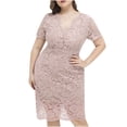 thumbnail image 1 of Patlollav Womens,Fashion Womens Plus Size V Neck Short Sleeve Solid Lace Dress Party Dress, 1 of 6