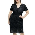 thumbnail image 1 of Patlollav Womens,Fashion Womens Plus Size V Neck Short Sleeve Solid Lace Dress Party Dress, 1 of 6