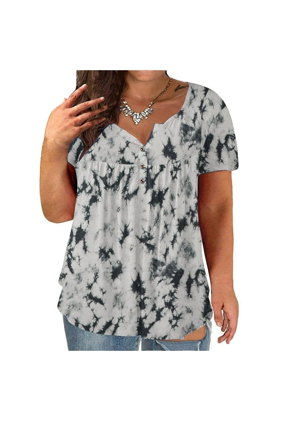 Womens,Plus-Size Fashion Woman O-Neck Short Sleeve Tops T-Shirt Solid Loose Short