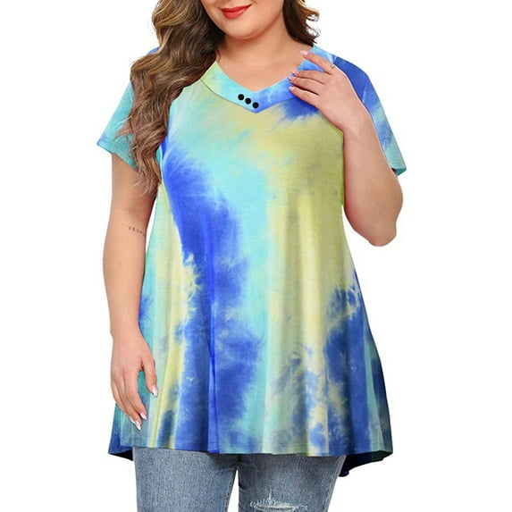 Patlollav Plus-Size Fashion Woman O-Neck Short Sleeve Tops T-Shirt Solid Loose Short