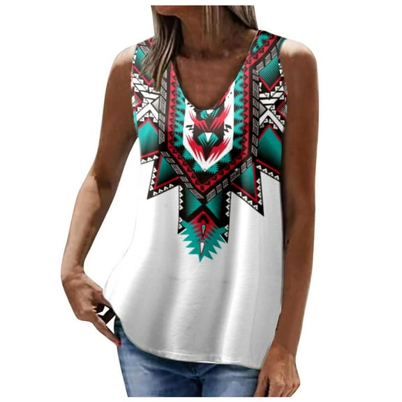 Patlollav Womens Print Vest Round Neck Loose Sleeveless T Shirt Pullover Tops Blouse