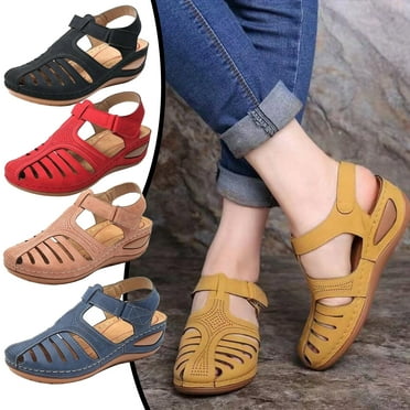 Patlollav Womens Soft Leather Closed Toe Vintage Anti-Slip Sandals For Woman High-quality