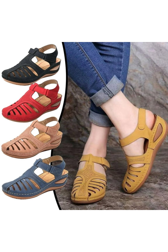 Womens Soft Leather Closed Toe Vintage Anti-Slip Sandals For Woman High-quality
