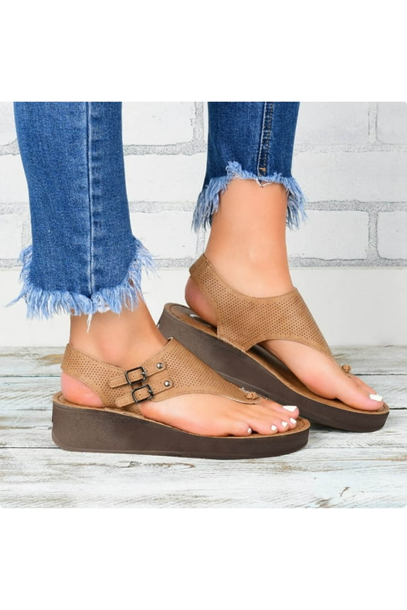Womens Summer Fashion Casual Hollow Split-toe Woman Herringbone Wedge Sandals