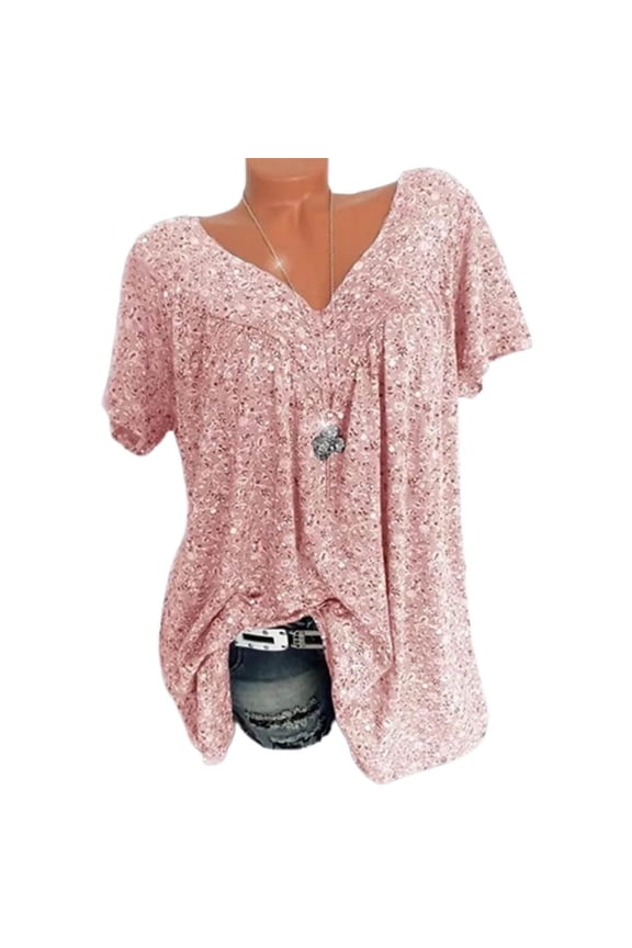 Patlollav Womens Tops Plus Size Short Sleeve V-Neck Shirts S-5XL