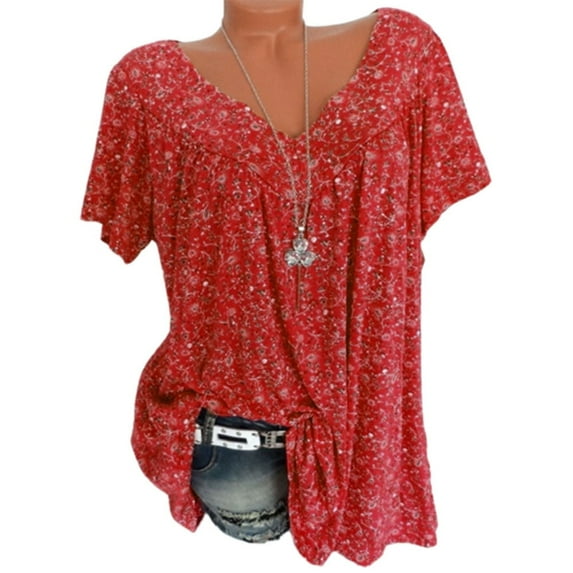 Patlollav Womens Tops Plus Size Short Sleeve V-Neck Shirts S-5XL