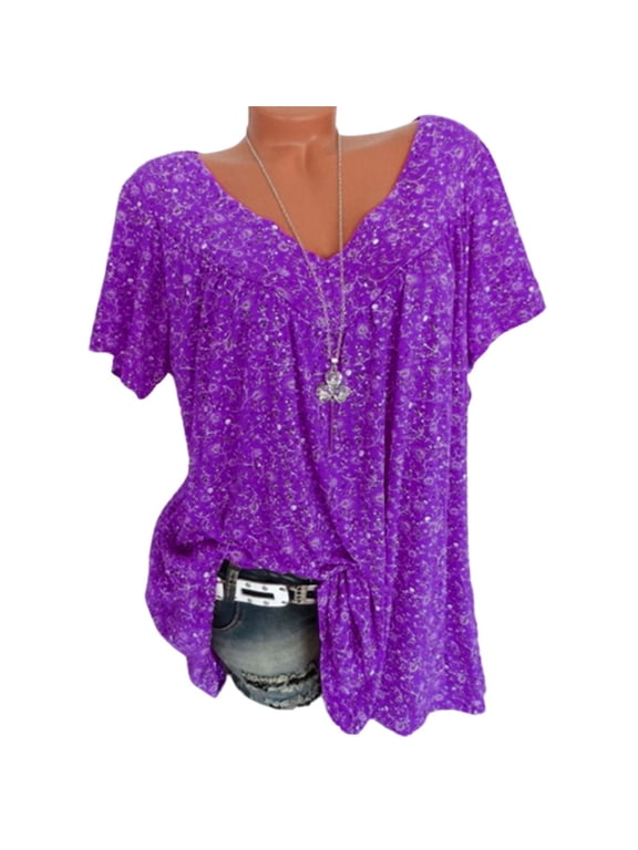 Patlollav Womens Tops Plus Size Short Sleeve V-Neck Shirts