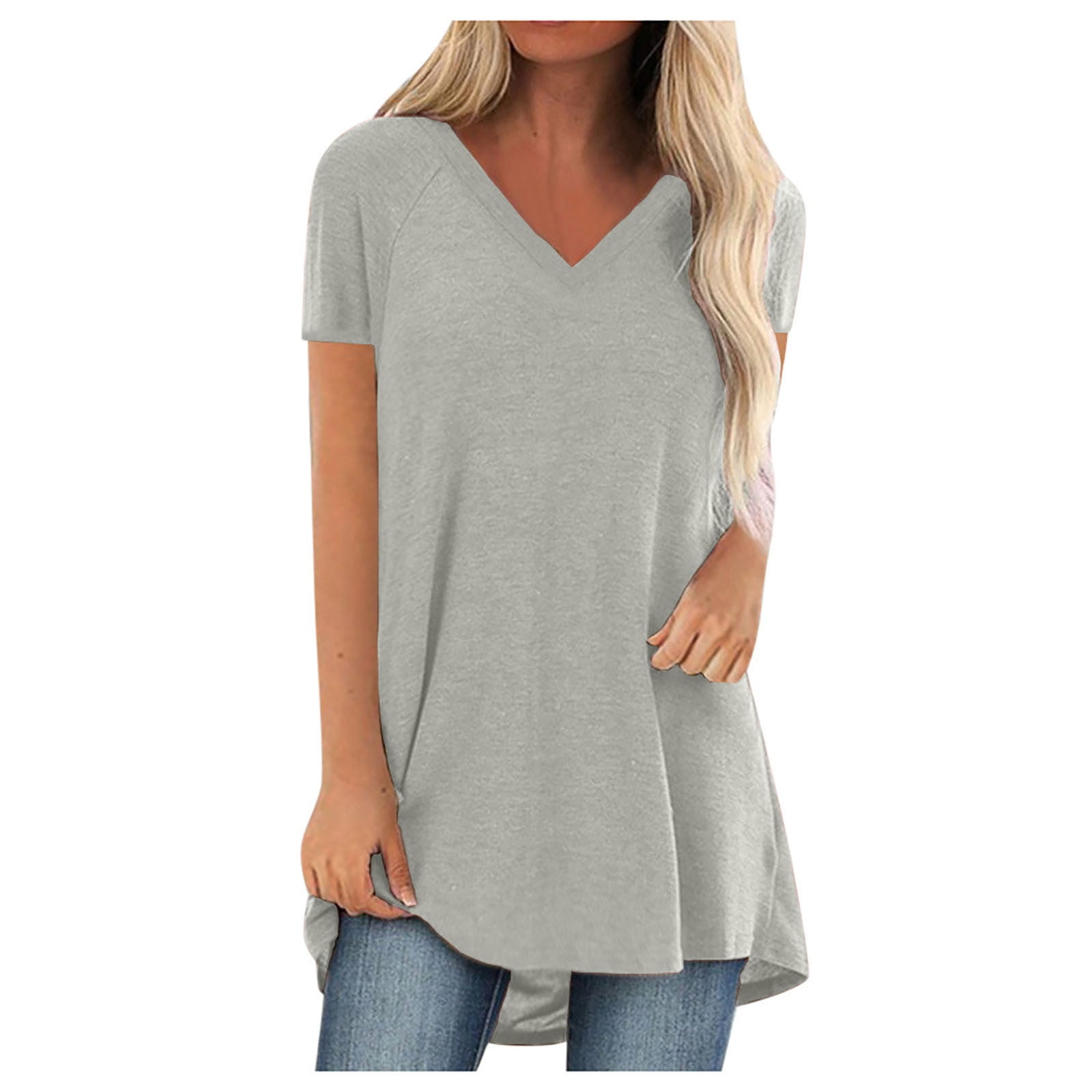 Patlollav Womens Clearance Tops,Women's Long Shirts Short Sleeve T