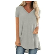 Patlollav Womens Clearance Tops,Women's Long Shirts Short Sleeve T-Shirts Oversize Plus Size Basic Tee Tunic Tops
