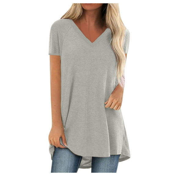 Patlollav Womens Tops,Women's Long Shirts Short Sleeve T-Shirts Oversize Plus Size Basic Tee Tunic Tops