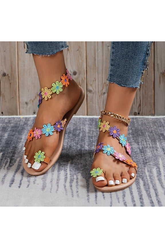 Womens Woman Casual Vacation Open Toe Pinch Toe Flat Beach Sandals