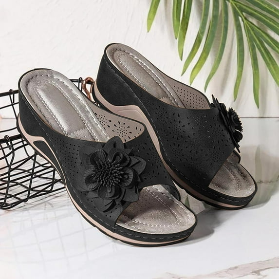 Patlollav Womens Woman Fish Mouth Collection Leather Soft Footbed Orthopedic Arch-Support Sandals