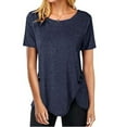 thumbnail image 1 of Patlollav Women's Plus Size Button Solid Round Neck Short Sleeve Irregular T-Shirts Tops, 1 of 6