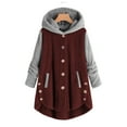 thumbnail image 1 of Patlollav Womens Coat Plus Size Button Plush Tops Hooded Loose Cardigan Outwear Winter Wool Jacket, 1 of 6