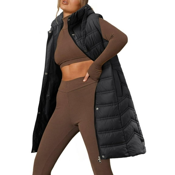 Patlollav Womens Coats,Ladies Warm Hooded Coat Long Jacket Winter Sleeveless Down Parkas