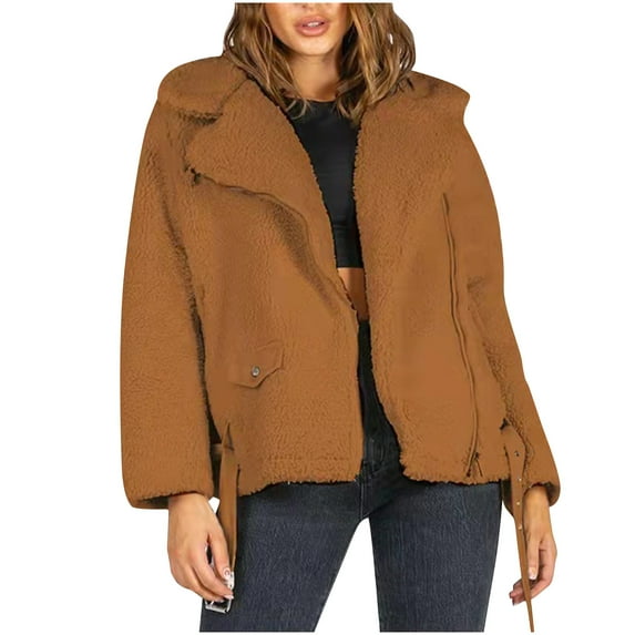 Patlollav Womens Coats Solid Color Lapel Casual Long Sleeve Tops Loose Jacket