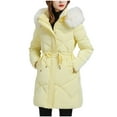 thumbnail image 1 of Patlollav Womens Cotton Coats,Ladies Mid-Length Slim-Fitting Thickened Hooded Plus Collar Coats, 1 of 6