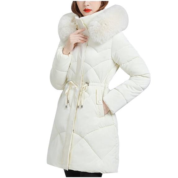 Patlollav Womens Cotton Coats,Ladies Mid-Length Slim-Fitting Thickened Hooded Plus Collar Coats
