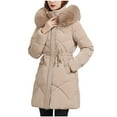 thumbnail image 1 of Patlollav Womens Cotton Coats,Ladies Mid-Length Slim-Fitting Thickened Hooded Plus Collar Coats, 1 of 6