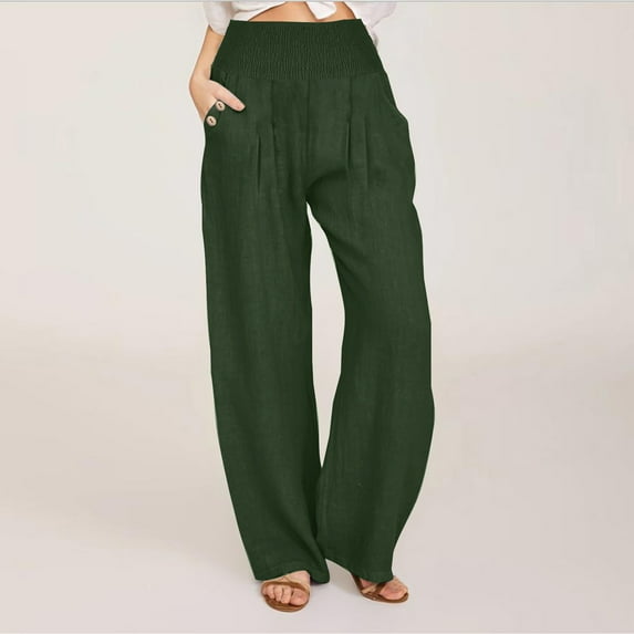 Patlollav Womens Cotton Linen Loose Wide Leg Pants High Waist Straight Pants Casual Pants Long Pants