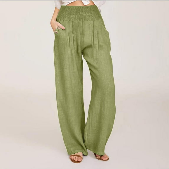 Patlollav Womens Cotton Linen Loose Wide Leg Pants High Waist Straight Pants Casual Pants Long Pants