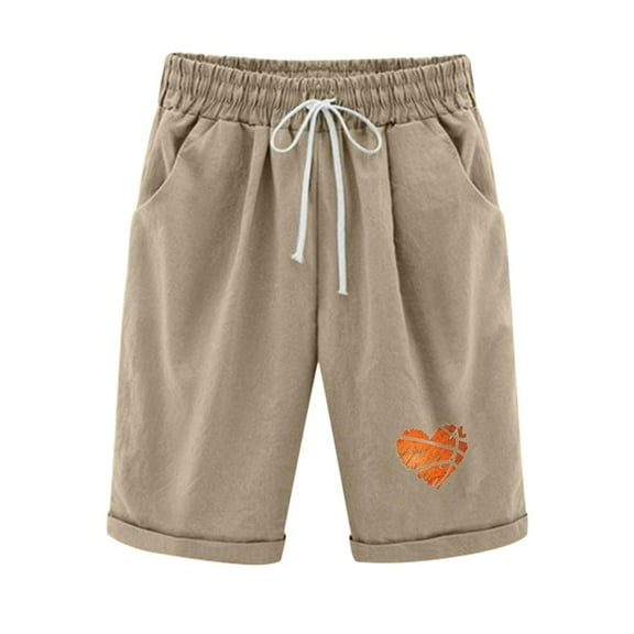 Patlollav Womens Cotton Linen Shorts Fashionable Print Elastic Waist Half Pants Drawstring Shorts