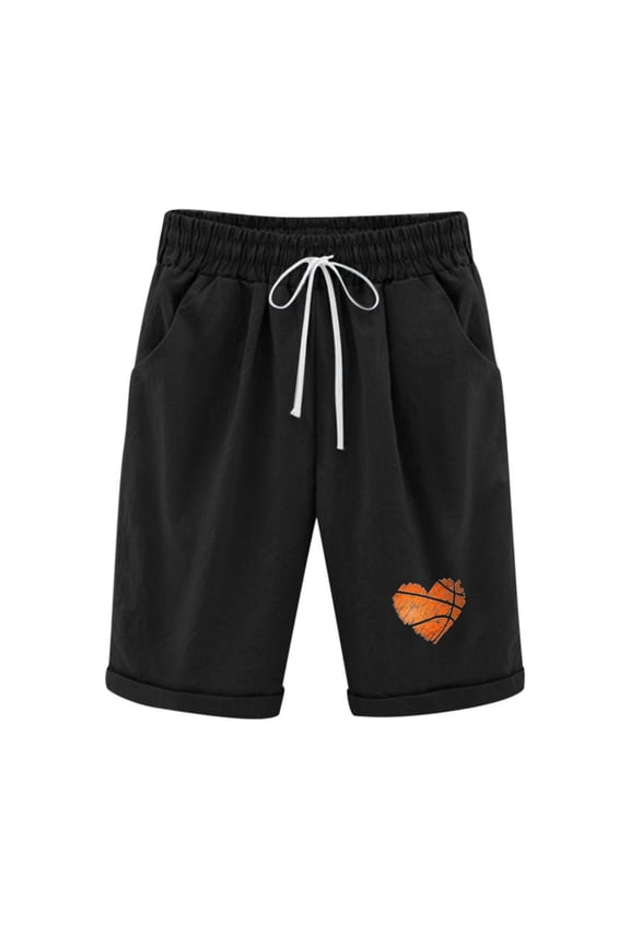 Womens Cotton Linen Shorts Fashionable Print Elastic Waist Half Pants Drawstring Shorts