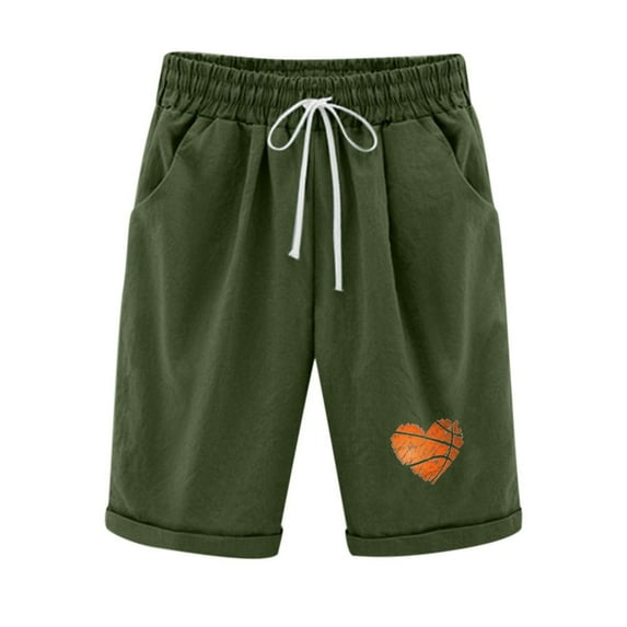Patlollav Womens Cotton Linen Shorts Fashionable Print Elastic Waist Half Pants Drawstring Shorts