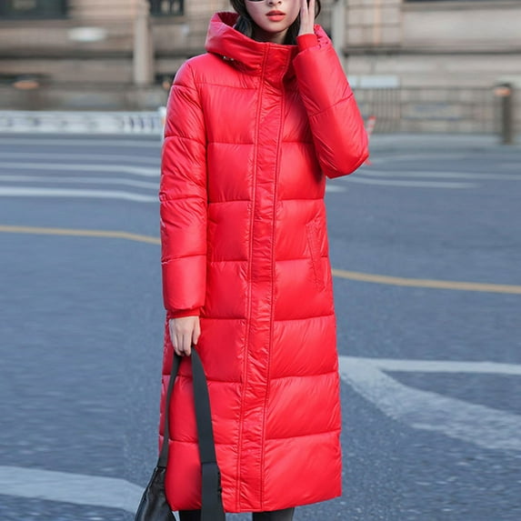 Patlollav Womens Down Jacket Loose Hooded Knee-Length Extended Thickened Cotton Coat
