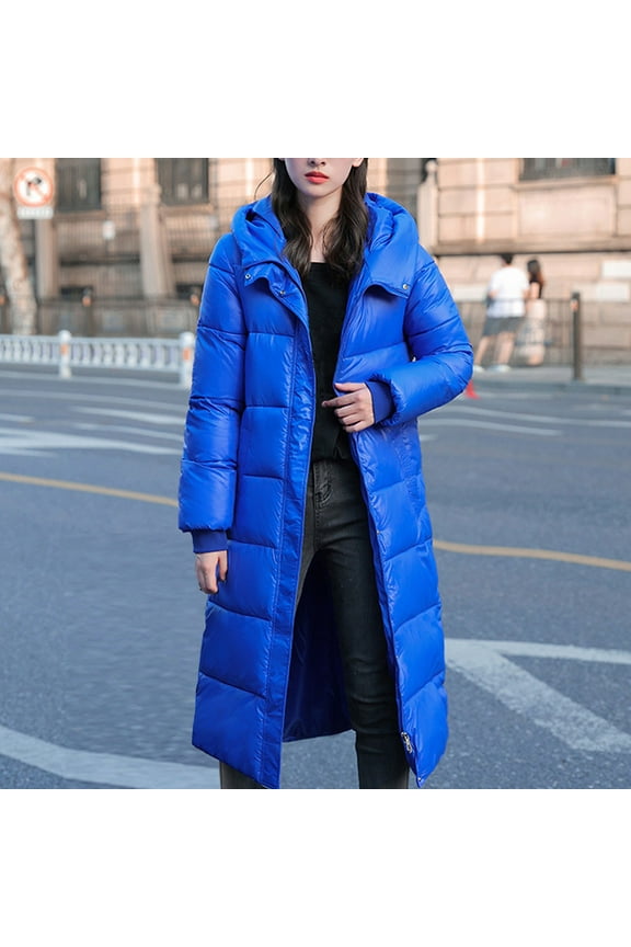 Womens Down Jacket Loose Hooded Knee-Length Extended Thickened Cotton Coat