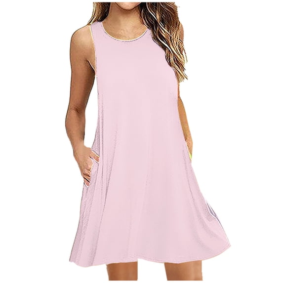 Patlollav Womens Dress 2024,Fashion Women Summer Casual Round-Neck Solid Sleeveless Mini Dress,Sizes S-XXL