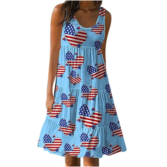 Patlollav Womens Dress,Women'S Summer Independence Day Plus Size Loose Pleated Sleeveless Dresses