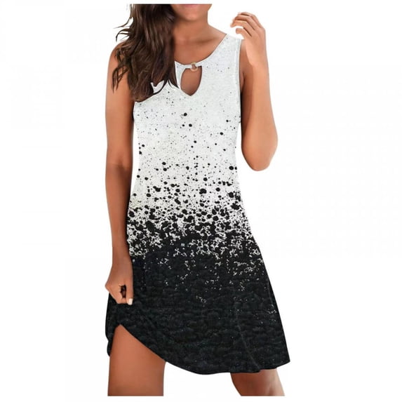 Patlollav Womens Dress Loose Summer Print Tank Dress Hollow Out Beach Sundress Sleeveless Dresses