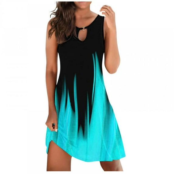 Patlollav Womens Dress Loose Summer Print Tank Dress Hollow Out Beach Sundress Sleeveless Dresses