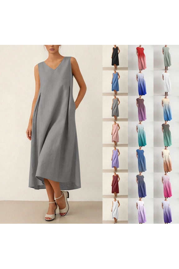 Womens Dresses Sleeveless Pockets Baggy Kaftan Long Dress